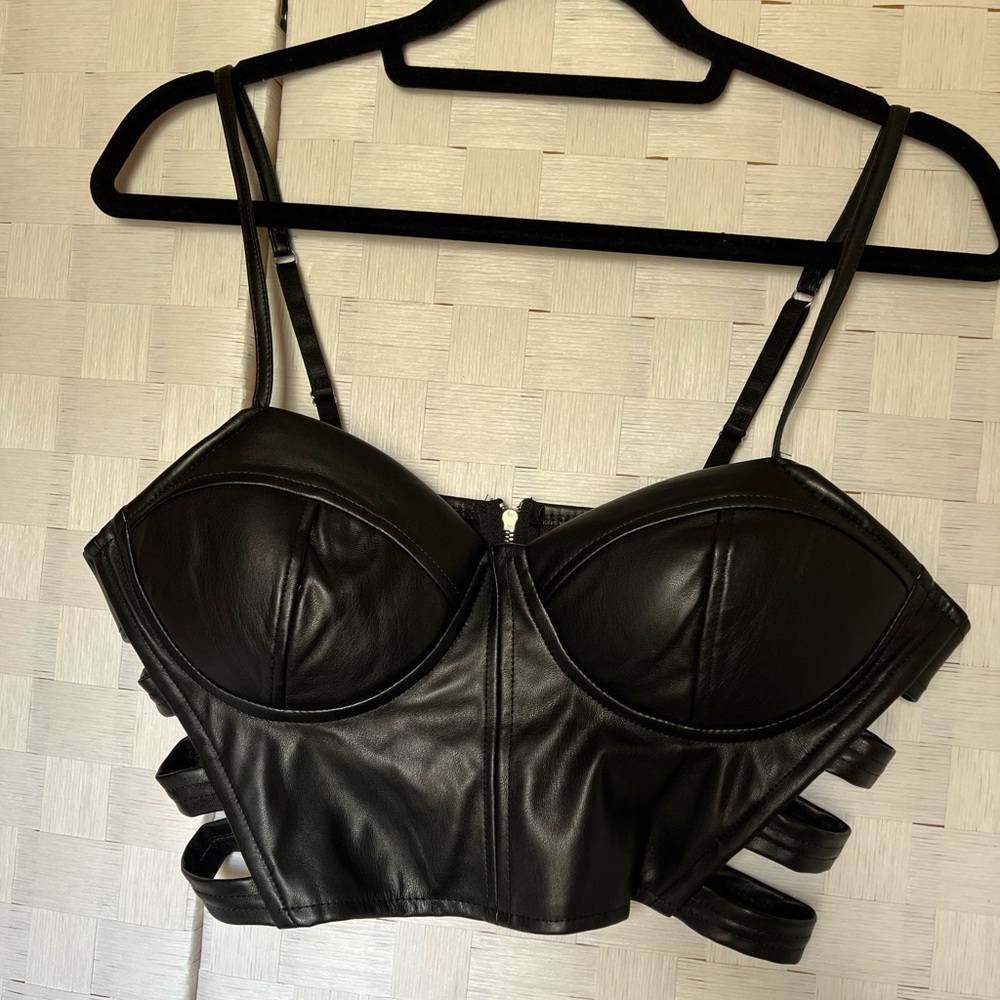 Hesperus Black Faux Leather Crop Top